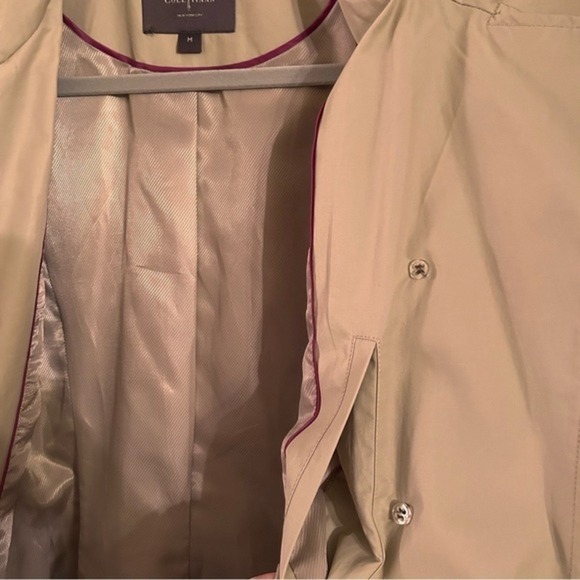 Cole Haan Women Beige Classic Trench Coat High Collar Shoulder Pads Belt Size M - Picture 10 of 16